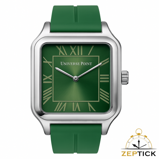 Universe Point Square Green Dial Watch – Premium Stainless Steel with Green Silicone Strap