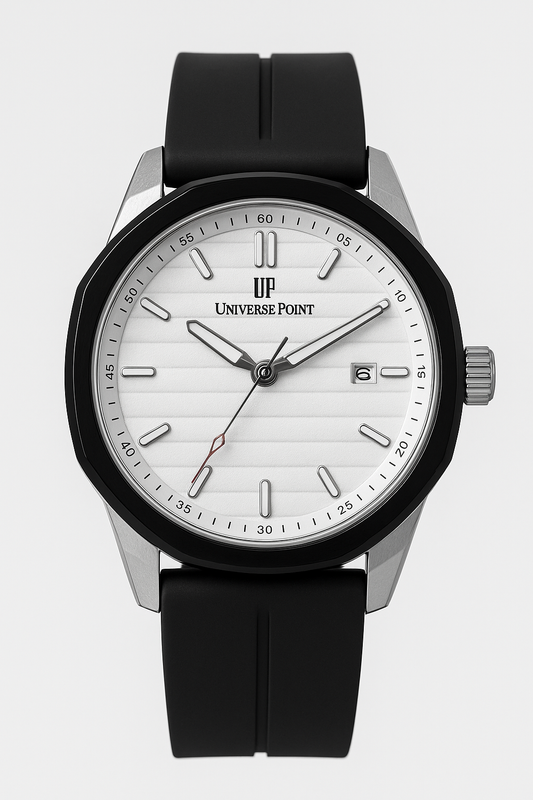 Universe Point Men’s Watch – White Dial with Black Strap - High Quality Magnet Lock