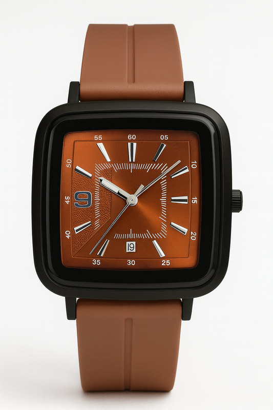 Universe Point Men’s Watch – Square Brown Dial, Black Case, Brown Strap & Magnet Lock