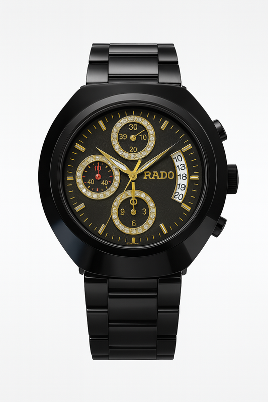 Rado-Inspired Ceramic Black Analog Watch – Sleek Design with Quartz Movement