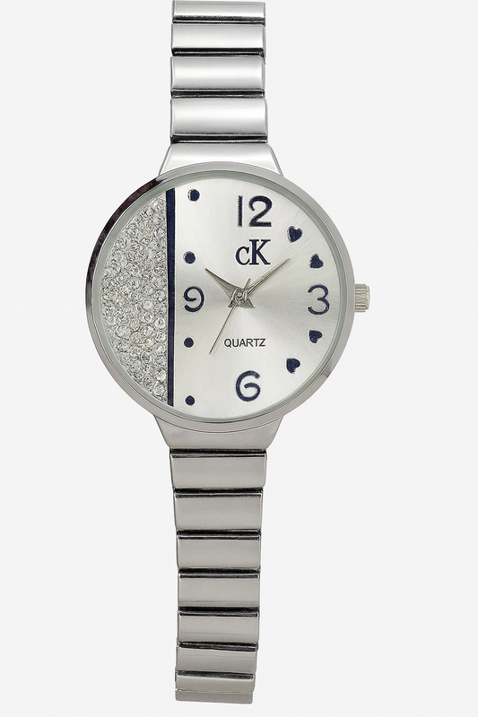 CK Crystal Half-Dial Women’s Watch – Silver Stainless Steel Strap