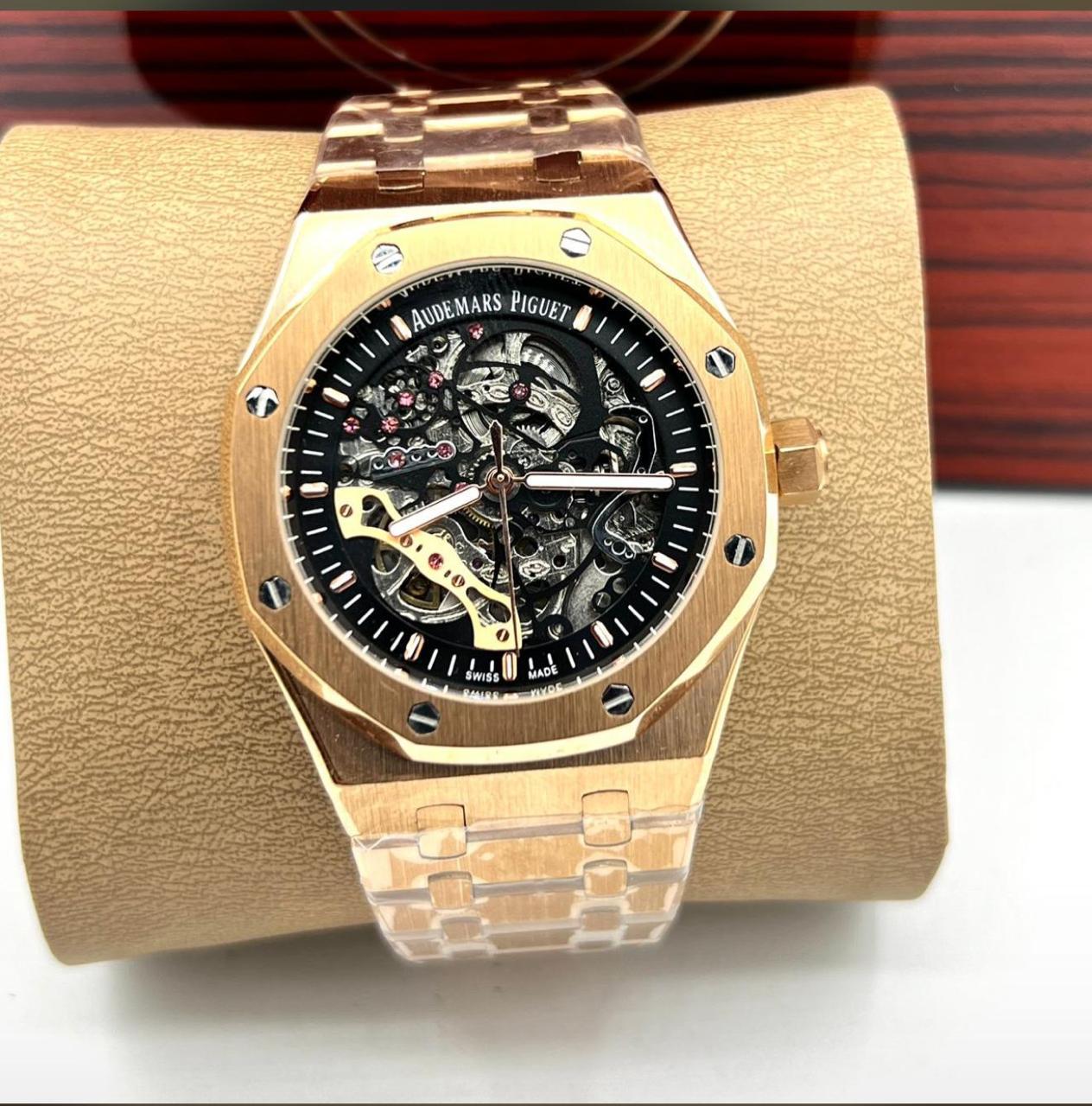 Audemars Piguet (AP) Royal Oak – Black Skeleton Dial with Golden Chain (Luxury Edition)